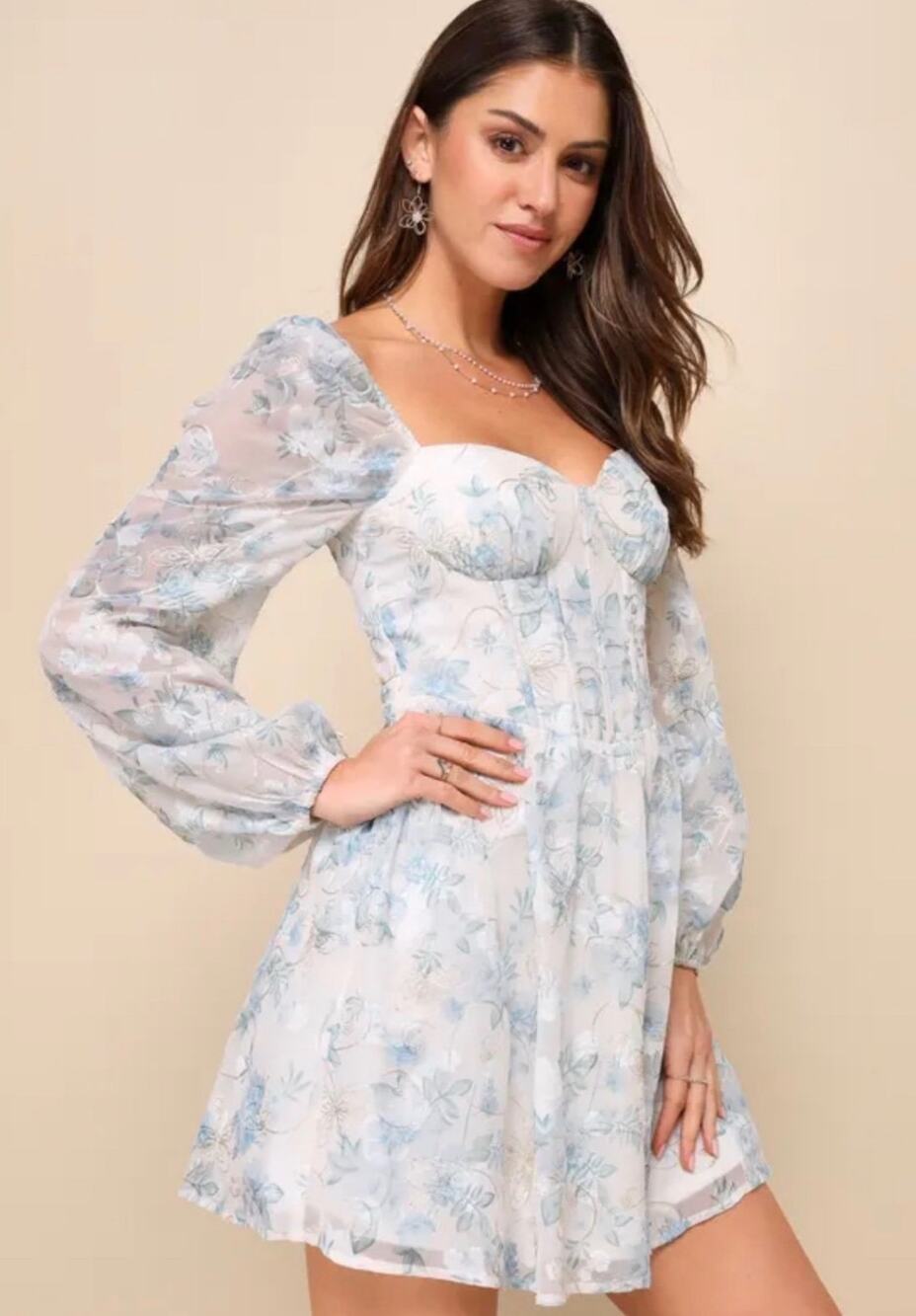 🌸 White & Light Blue Floral Babydoll Dress 🌸